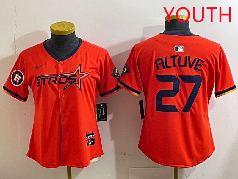 Youth Houston Astros #27 Altuve Orange Three generations Joint Name 2025 Nike MLB Jersey style 4124